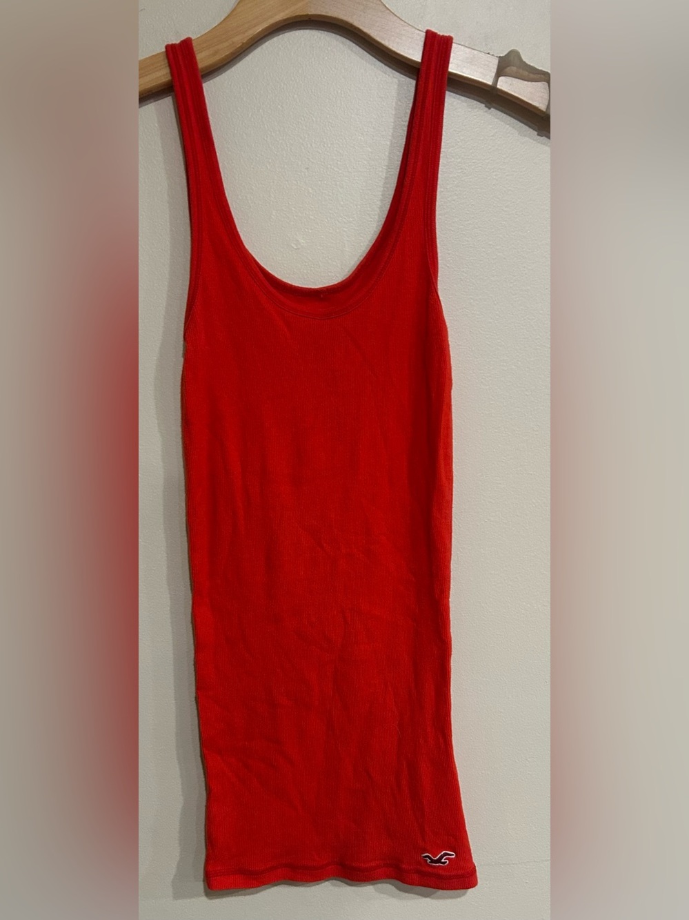 Y2K Hollister Ribbed Scoop Neck Logo Long Layering Tank Sz Small Preppy Stretc